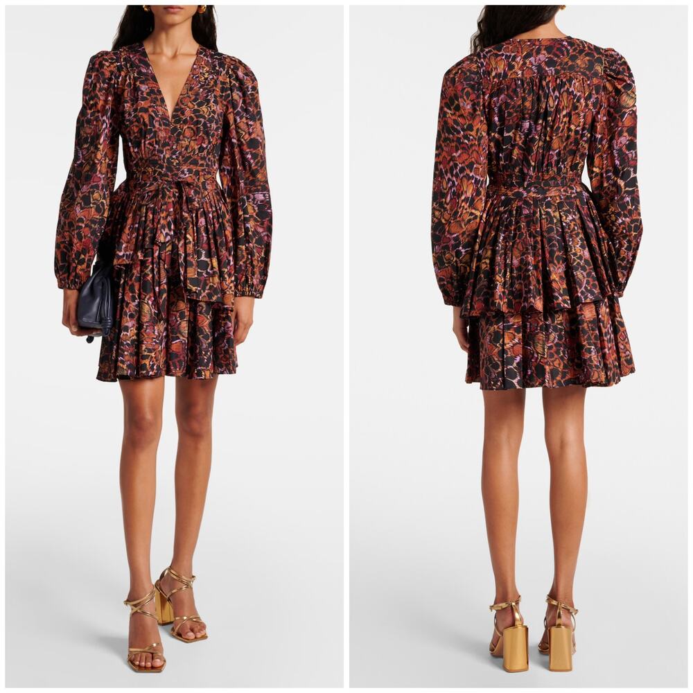 Ulla Johnson Lulu Pleated Cotton Tiered Mini Dress Rosefinch